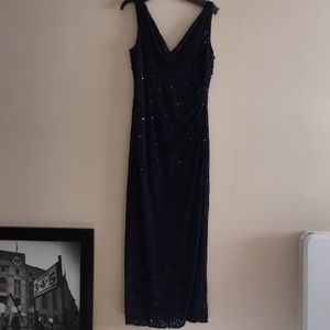 Worn once! Navy blue sequence lace Evening dress!